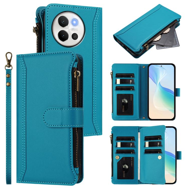 Magnetic Closure 9 Card Slots Zipper Leather Case with Hand Strap, For vivo iQOO Z9s Pro 5G India, For vivo Y03 4G Global / Y18 4G Global, For vivo V40 Lite 5G Global / V30e 5G Global, For vivo S19, For vivo Y28 4G Global                               ...
