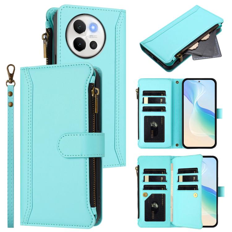 Magnetic Closure 9 Card Slots Zipper Leather Case with Hand Strap, For vivo iQOO Z9s Pro 5G India, For vivo Y03 4G Global / Y18 4G Global, For vivo V40 Lite 5G Global / V30e 5G Global, For vivo S19, For vivo Y28 4G Global                               ...