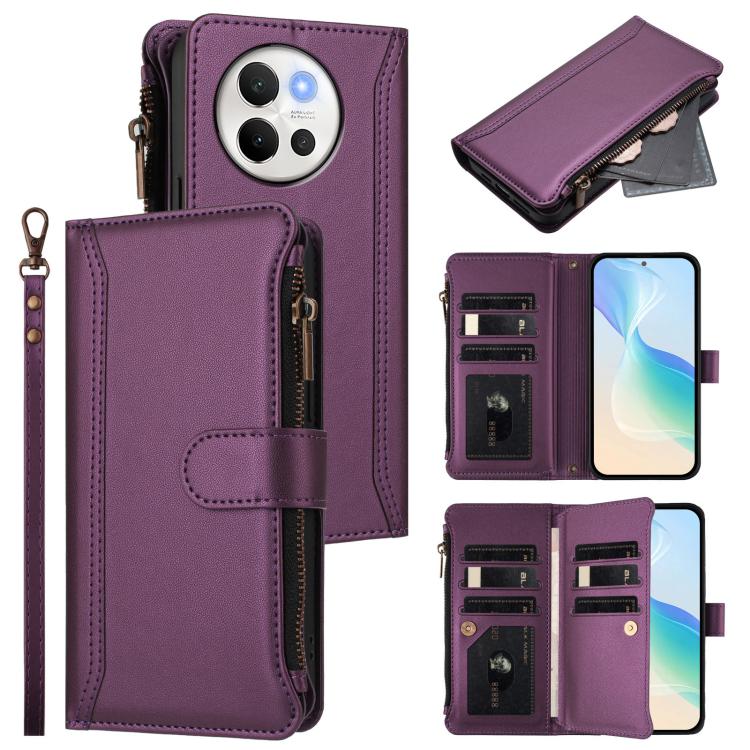 Magnetic Closure 9 Card Slots Zipper Leather Case with Hand Strap, For vivo iQOO Z9s Pro 5G India, For vivo Y03 4G Global / Y18 4G Global, For vivo V40 Lite 5G Global / V30e 5G Global, For vivo S19, For vivo Y28 4G Global                               ...