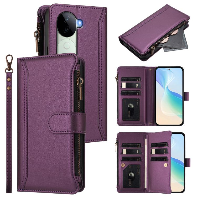 Magnetic Closure 9 Card Slots Zipper Leather Case with Hand Strap, For vivo S20 5G, For vivo S20 Pro 5G, For vivo Y19S 4G Global, For vivo X200 5G, For vivo X200 Pro mini, For vivo X200 Pro 5G, For vivo V40E 5G india / iQOO Z9s 5G                      ...