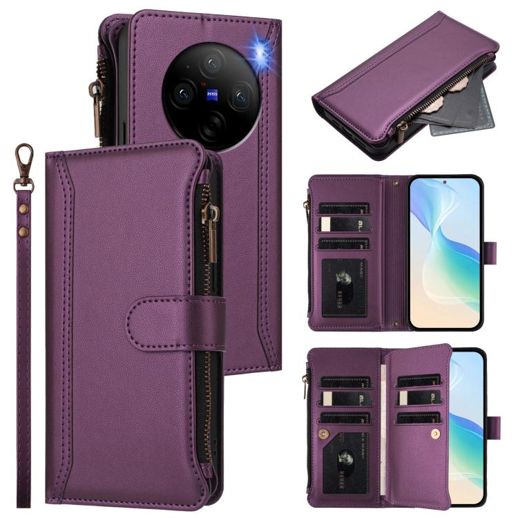 Magnetic Closure 9 Card Slots Zipper Leather Case with Hand Strap, For vivo iQOO Z9X, For vivo Y20 / Y20i / Y20S / Y11S, For vivo iQOO Z9 5G / Z9 Turbo 5G, For vivo V30 5G Global, For vivo V29E 5G Global / V30 Lite 5G Global, For vivo Y17S 4G Global   ...