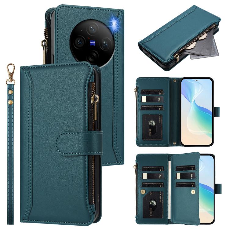 Magnetic Closure 9 Card Slots Zipper Leather Case with Hand Strap, For vivo iQOO Z9s Pro 5G India, For vivo Y03 4G Global / Y18 4G Global, For vivo V40 Lite 5G Global / V30e 5G Global, For vivo S19, For vivo Y28 4G Global                               ...