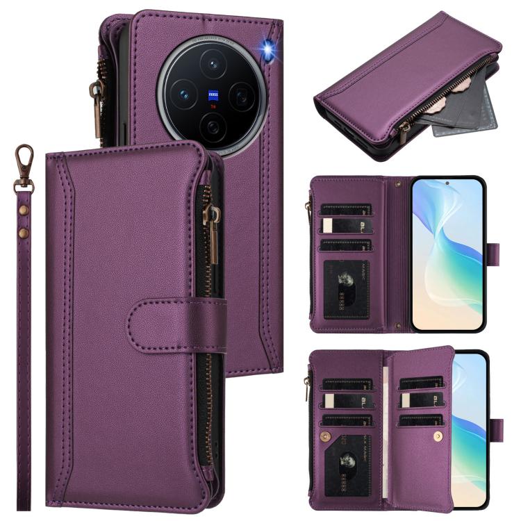 Magnetic Closure 9 Card Slots Zipper Leather Case with Hand Strap, For vivo S20 5G, For vivo S20 Pro 5G, For vivo Y19S 4G Global, For vivo X200 5G, For vivo X200 Pro mini, For vivo X200 Pro 5G, For vivo V40E 5G india / iQOO Z9s 5G                      ...