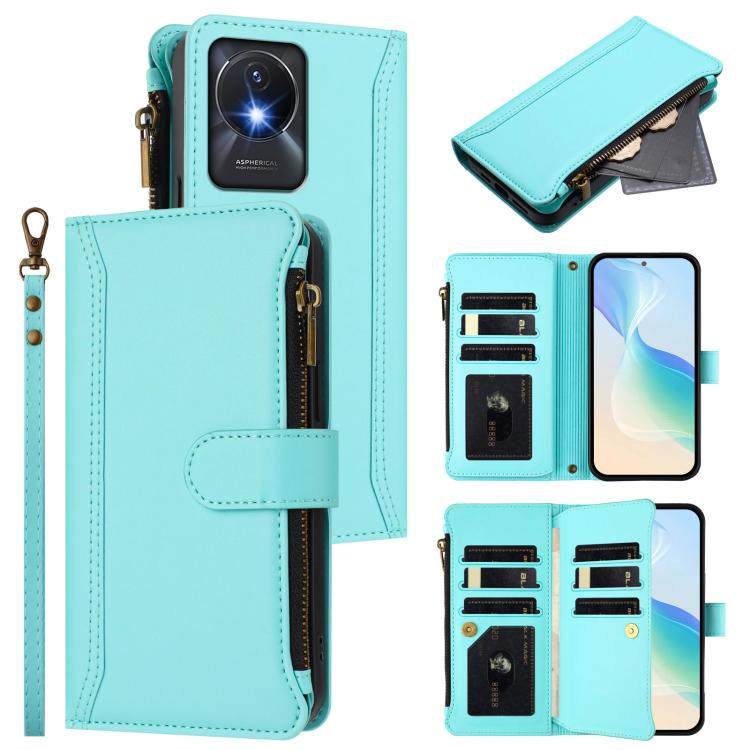 Magnetic Closure 9 Card Slots Zipper Leather Case with Hand Strap, For vivo Y27 4G 2023, For vivo Y02A 4G / Y02 4G / Y11 2023 / Y02T, For vivo V27 5G Global / V27 Pro 5G Global, For vivo V27E 4G Global / T2 4G Global, For vivo Y35 4G Global / Y77E 5G  ...
