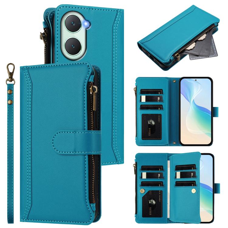 Magnetic Closure 9 Card Slots Zipper Leather Case with Hand Strap, For vivo iQOO Z9s Pro 5G India, For vivo Y03 4G Global / Y18 4G Global, For vivo V40 Lite 5G Global / V30e 5G Global, For vivo S19, For vivo Y28 4G Global                               ...