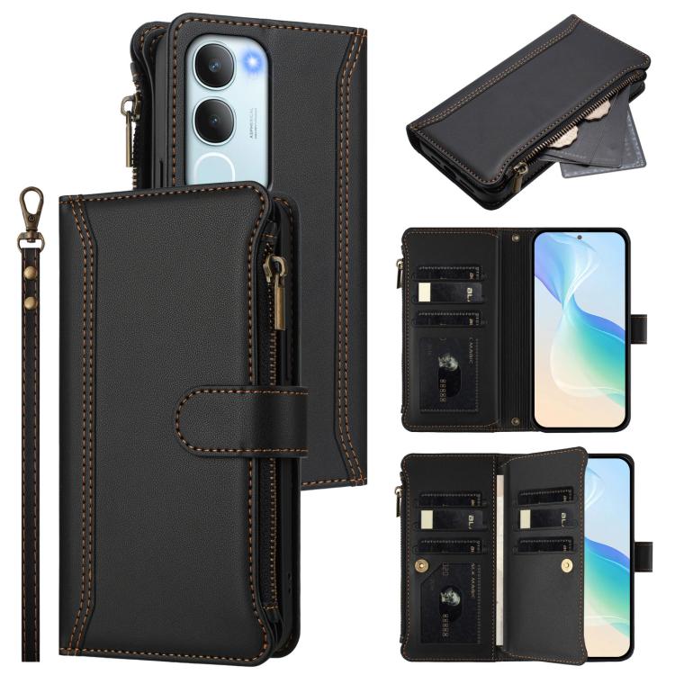 Magnetic Closure 9 Card Slots Zipper Leather Case with Hand Strap, For vivo S20 5G, For vivo S20 Pro 5G, For vivo Y19S 4G Global, For vivo X200 5G, For vivo X200 Pro mini, For vivo X200 Pro 5G, For vivo V40E 5G india / iQOO Z9s 5G                      ...