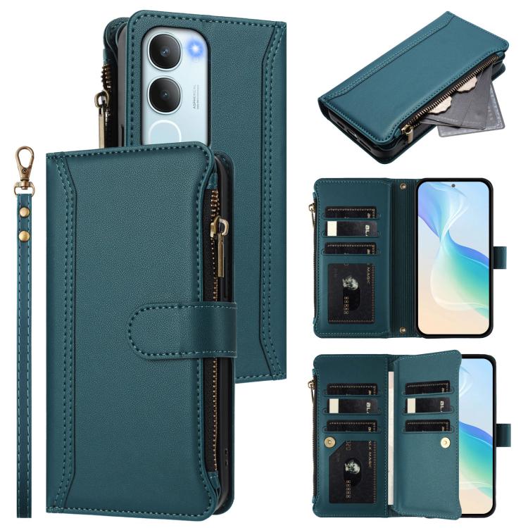 Magnetic Closure 9 Card Slots Zipper Leather Case with Hand Strap, For vivo S20 5G, For vivo S20 Pro 5G, For vivo Y19S 4G Global, For vivo X200 5G, For vivo X200 Pro mini, For vivo X200 Pro 5G, For vivo V40E 5G india / iQOO Z9s 5G                      ...