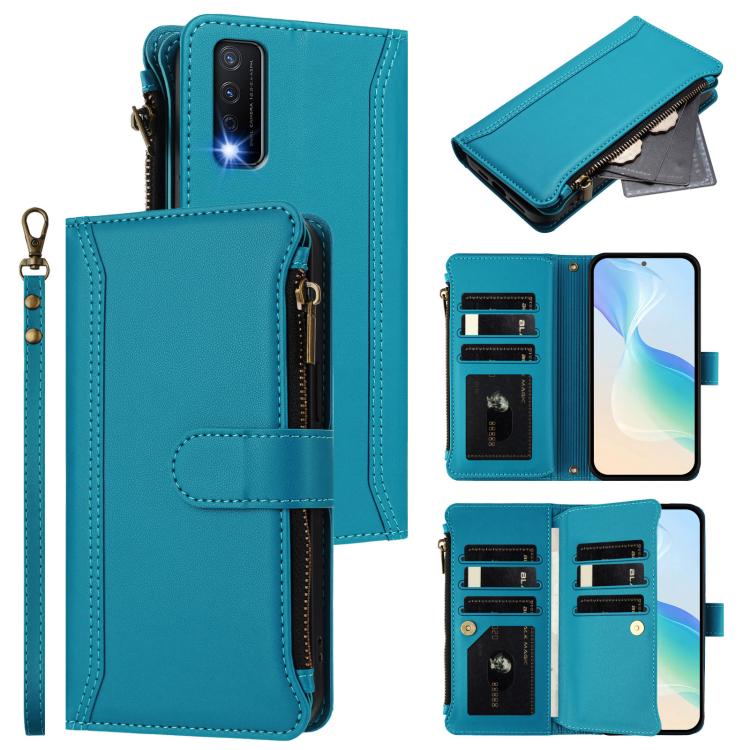 Magnetic Closure 9 Card Slots Zipper Leather Case with Hand Strap, For vivo iQOO Z9X, For vivo Y20 / Y20i / Y20S / Y11S, For vivo iQOO Z9 5G / Z9 Turbo 5G, For vivo V30 5G Global, For vivo V29E 5G Global / V30 Lite 5G Global, For vivo Y17S 4G Global   ...