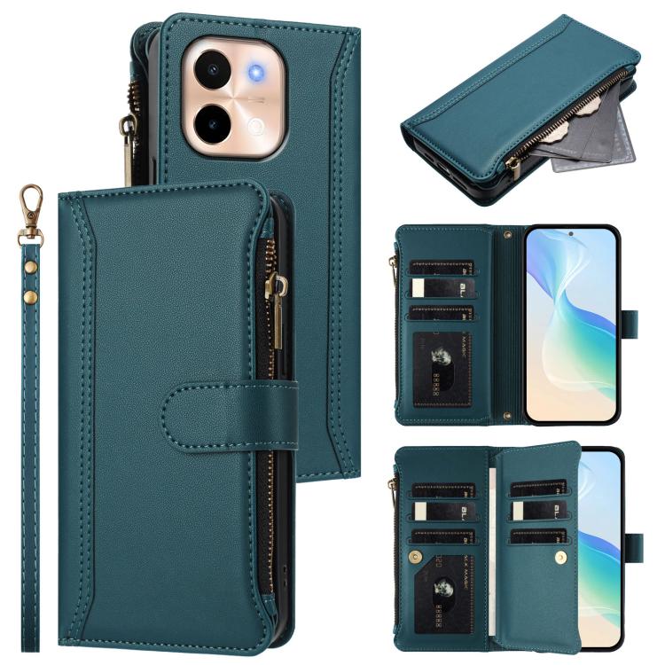 Magnetic Closure 9 Card Slots Zipper Leather Case with Hand Strap, For vivo iQOO Z9s Pro 5G India, For vivo Y03 4G Global / Y18 4G Global, For vivo V40 Lite 5G Global / V30e 5G Global, For vivo S19, For vivo Y28 4G Global                               ...