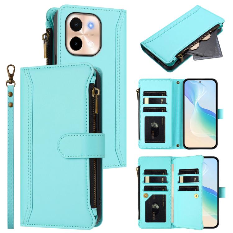 Magnetic Closure 9 Card Slots Zipper Leather Case with Hand Strap, For vivo iQOO Z9s Pro 5G India, For vivo Y03 4G Global / Y18 4G Global, For vivo V40 Lite 5G Global / V30e 5G Global, For vivo S19, For vivo Y28 4G Global                               ...