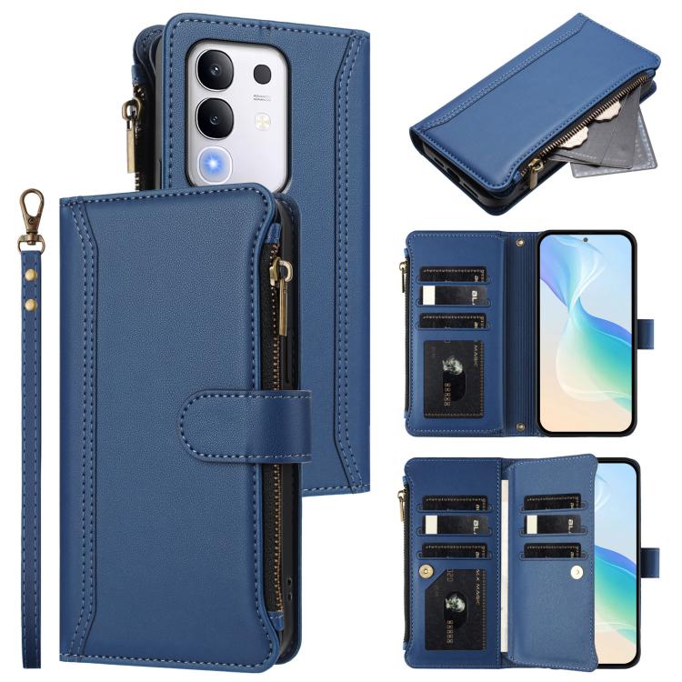 Magnetic Closure 9 Card Slots Zipper Leather Case with Hand Strap, For vivo V60 Lite 5G Global, For vivo Y400 4G, For vivo X200S 5G, For vivo V50 Lite 5G Global / V50 Lite 4G, For vivo Y39 5G Global, For vivo Y29S 5G / Y04 5G Global                    ...