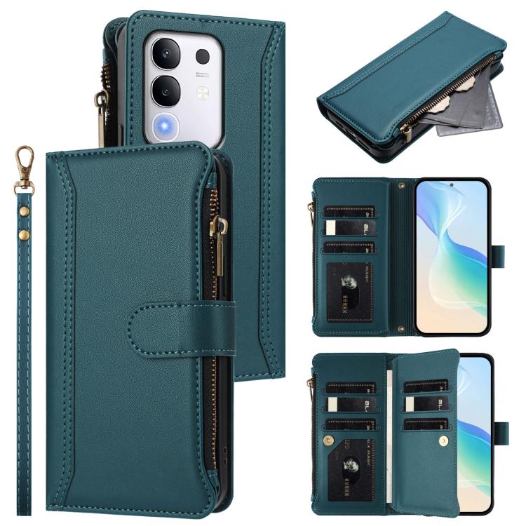 Magnetic Closure 9 Card Slots Zipper Leather Case with Hand Strap, For vivo V60 Lite 5G Global, For vivo Y400 4G, For vivo X200S 5G, For vivo V50 Lite 5G Global / V50 Lite 4G, For vivo Y39 5G Global, For vivo Y29S 5G / Y04 5G Global                    ...