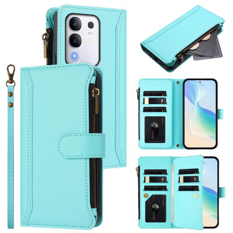 Magnetic Closure 9 Card Slots Zipper Leather Case with Hand Strap, For vivo V60 Lite 5G Global, For vivo Y400 4G, For vivo X200S 5G, For vivo V50 Lite 5G Global / V50 Lite 4G, For vivo Y39 5G Global, For vivo Y29S 5G / Y04 5G Global                    ...