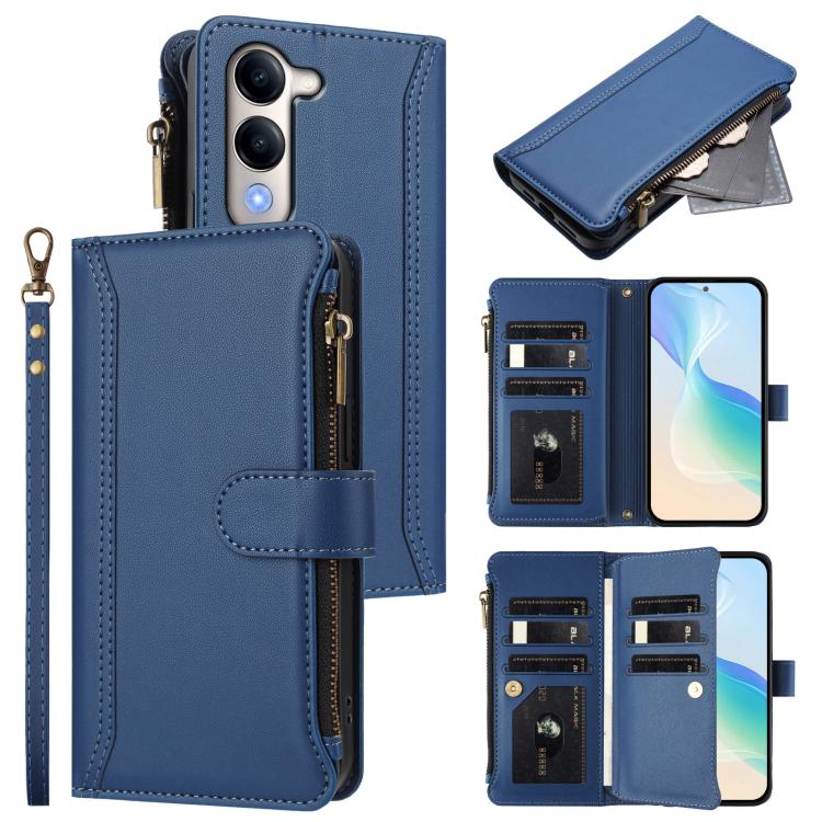 Magnetic Closure 9 Card Slots Zipper Leather Case with Hand Strap, For vivo V60 Lite 5G Global, For vivo Y400 4G, For vivo X200S 5G, For vivo V50 Lite 5G Global / V50 Lite 4G, For vivo Y39 5G Global, For vivo Y29S 5G / Y04 5G Global                    ...