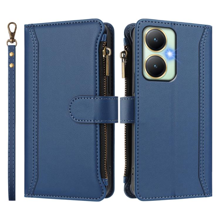 Magnetic Closure 9 Card Slots Zipper Leather Case with Hand Strap, For vivo Y27 4G 2023, For vivo Y02A 4G / Y02 4G / Y11 2023 / Y02T, For vivo V27 5G Global / V27 Pro 5G Global, For vivo V27E 4G Global / T2 4G Global, For vivo Y35 4G Global / Y77E 5G  ...