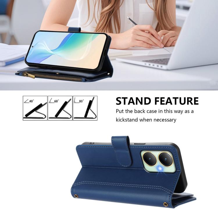 Magnetic Closure 9 Card Slots Zipper Leather Case with Hand Strap, For vivo Y27 4G 2023, For vivo Y02A 4G / Y02 4G / Y11 2023 / Y02T, For vivo V27 5G Global / V27 Pro 5G Global, For vivo V27E 4G Global / T2 4G Global, For vivo Y35 4G Global / Y77E 5G  ...