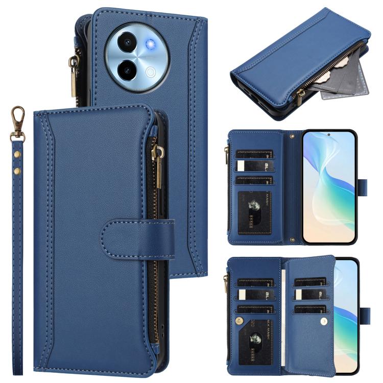 Magnetic Closure 9 Card Slots Zipper Leather Case with Hand Strap, For vivo iQOO Z9s Pro 5G India, For vivo Y03 4G Global / Y18 4G Global, For vivo V40 Lite 5G Global / V30e 5G Global, For vivo S19, For vivo Y28 4G Global                               ...
