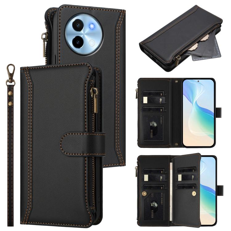 Magnetic Closure 9 Card Slots Zipper Leather Case with Hand Strap, For vivo iQOO Z9s Pro 5G India, For vivo Y03 4G Global / Y18 4G Global, For vivo V40 Lite 5G Global / V30e 5G Global, For vivo S19, For vivo Y28 4G Global                               ...