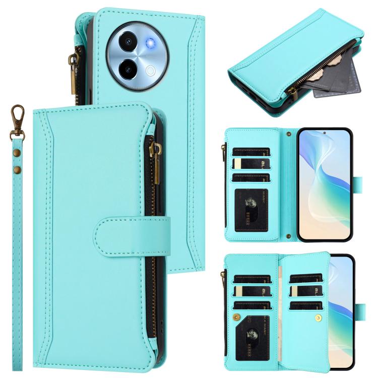 Magnetic Closure 9 Card Slots Zipper Leather Case with Hand Strap, For vivo iQOO Z9s Pro 5G India, For vivo Y03 4G Global / Y18 4G Global, For vivo V40 Lite 5G Global / V30e 5G Global, For vivo S19, For vivo Y28 4G Global                               ...