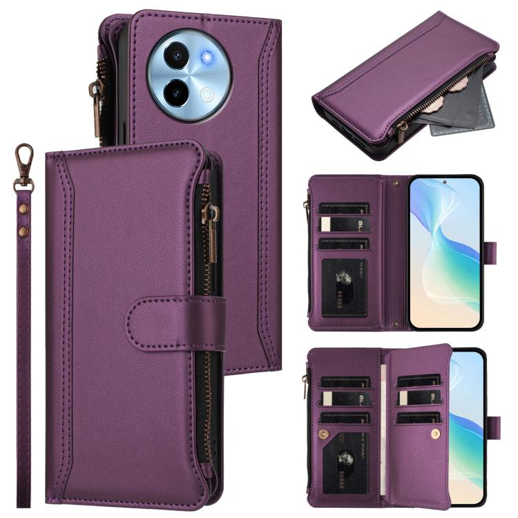 Magnetic Closure 9 Card Slots Zipper Leather Case with Hand Strap, For vivo iQOO Z9s Pro 5G India, For vivo Y03 4G Global / Y18 4G Global, For vivo V40 Lite 5G Global / V30e 5G Global, For vivo S19, For vivo Y28 4G Global                               ...