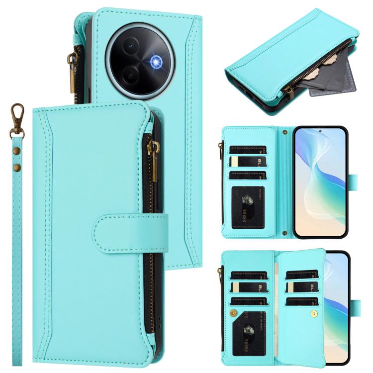 Magnetic Closure 9 Card Slots Zipper Leather Case with Hand Strap, For vivo V60 Lite 5G Global, For vivo Y400 4G, For vivo X200S 5G, For vivo V50 Lite 5G Global / V50 Lite 4G, For vivo Y39 5G Global, For vivo Y29S 5G / Y04 5G Global                    ...