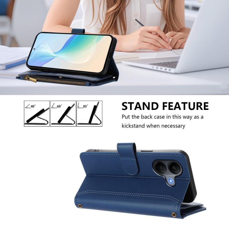 Magnetic Closure 9 Card Slots Zipper Leather Case with Hand Strap, For vivo V60 Lite 5G Global, For vivo Y400 4G, For vivo X200S 5G, For vivo V50 Lite 5G Global / V50 Lite 4G, For vivo Y39 5G Global, For vivo Y29S 5G / Y04 5G Global                    ...
