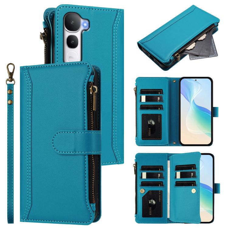 Magnetic Closure 9 Card Slots Zipper Leather Case with Hand Strap, For vivo V60 Lite 5G Global, For vivo Y400 4G, For vivo X200S 5G, For vivo V50 Lite 5G Global / V50 Lite 4G, For vivo Y39 5G Global, For vivo Y29S 5G / Y04 5G Global                    ...