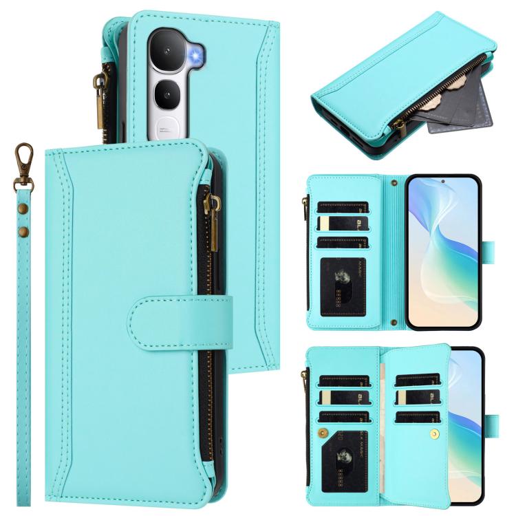 Magnetic Closure 9 Card Slots Zipper Leather Case with Hand Strap, For vivo V60 Lite 5G Global, For vivo Y400 4G, For vivo X200S 5G, For vivo V50 Lite 5G Global / V50 Lite 4G, For vivo Y39 5G Global, For vivo Y29S 5G / Y04 5G Global                    ...