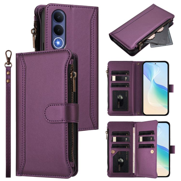 Magnetic Closure 9 Card Slots Zipper Leather Case with Hand Strap, For vivo X300 FE 5G Zeiss/S50 Pro Mini 5G, For vivo X300s, For vivo Y21 5G 2026 Global / Y05 4G, For vivo V70 FE 5G, For vivo X300 Ultra, For vivo X300 Pro, For vivo X300               ...