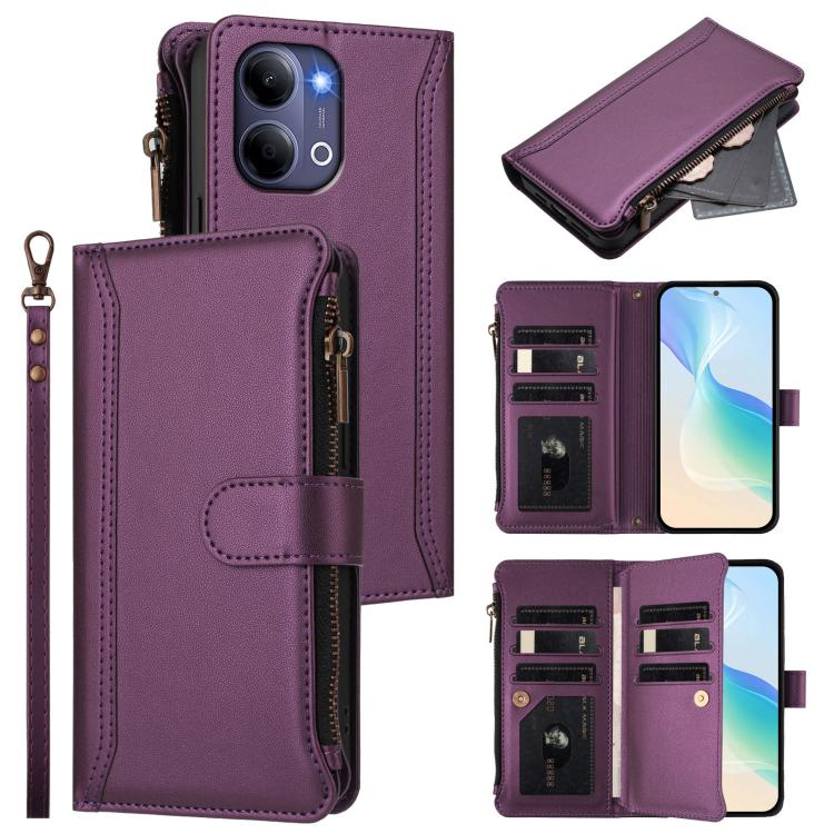 Magnetic Closure 9 Card Slots Zipper Leather Case with Hand Strap, For vivo X300 FE 5G Zeiss/S50 Pro Mini 5G, For vivo X300s, For vivo Y21 5G 2026 Global / Y05 4G, For vivo V70 FE 5G, For vivo X300 Ultra, For vivo X300 Pro, For vivo X300               ...