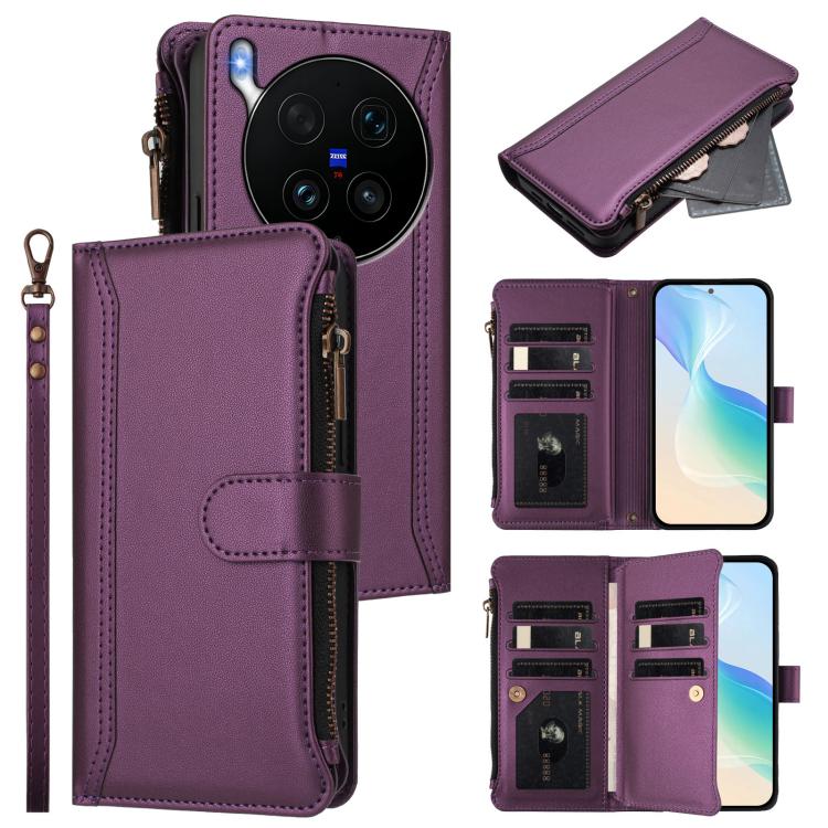 Magnetic Closure 9 Card Slots Zipper Leather Case with Hand Strap, For vivo X300 FE 5G Zeiss/S50 Pro Mini 5G, For vivo X300s, For vivo Y21 5G 2026 Global / Y05 4G, For vivo V70 FE 5G, For vivo X300 Ultra, For vivo X300 Pro, For vivo X300               ...