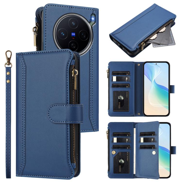 Magnetic Closure 9 Card Slots Zipper Leather Case with Hand Strap, For vivo X300 FE 5G Zeiss/S50 Pro Mini 5G, For vivo X300s, For vivo Y21 5G 2026 Global / Y05 4G, For vivo V70 FE 5G, For vivo X300 Ultra, For vivo X300 Pro, For vivo X300               ...