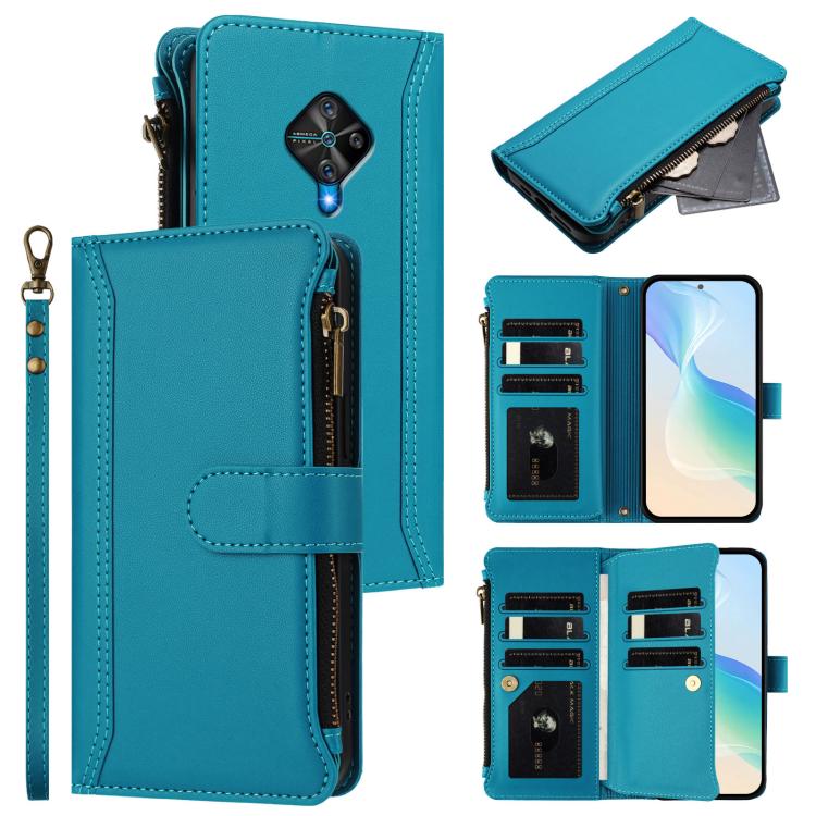 Magnetic Closure 9 Card Slots Zipper Leather Case with Hand Strap, For vivo Y100A 5G Global, For vivo Y56 5G Global / Y16 4G Global, For vivo Y72 5G / iQOO Z3 / Y52 5G, For vivo Y55S 2023 5G / Y55 5G Global, For vivo Y76 5G                             ...