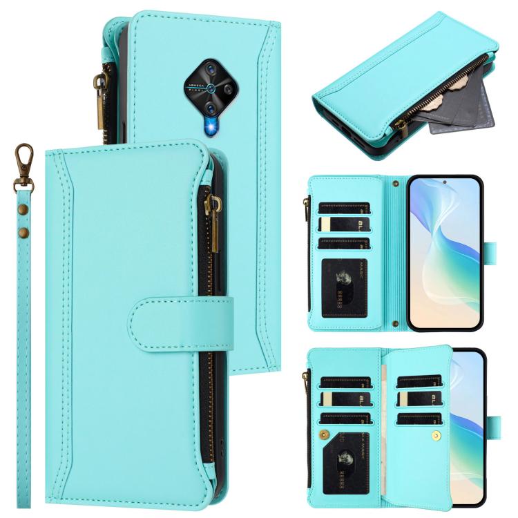 Magnetic Closure 9 Card Slots Zipper Leather Case with Hand Strap, For vivo Y100A 5G Global, For vivo Y56 5G Global / Y16 4G Global, For vivo Y72 5G / iQOO Z3 / Y52 5G, For vivo Y55S 2023 5G / Y55 5G Global, For vivo Y76 5G                             ...