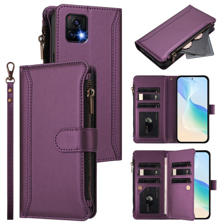 Magnetic Closure 9 Card Slots Zipper Leather Case with Hand Strap, For vivo Y100A 5G Global, For vivo Y56 5G Global / Y16 4G Global, For vivo Y72 5G / iQOO Z3 / Y52 5G, For vivo Y55S 2023 5G / Y55 5G Global, For vivo Y76 5G                             ...
