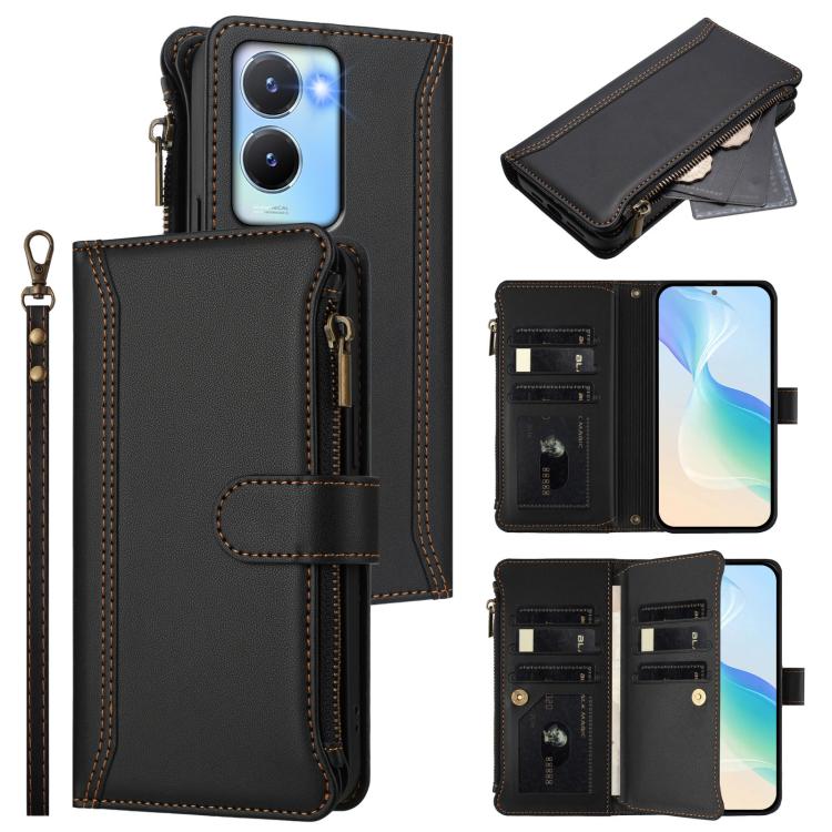 Magnetic Closure 9 Card Slots Zipper Leather Case with Hand Strap, For vivo Y100A 5G Global, For vivo Y56 5G Global / Y16 4G Global, For vivo Y72 5G / iQOO Z3 / Y52 5G, For vivo Y55S 2023 5G / Y55 5G Global, For vivo Y76 5G                             ...