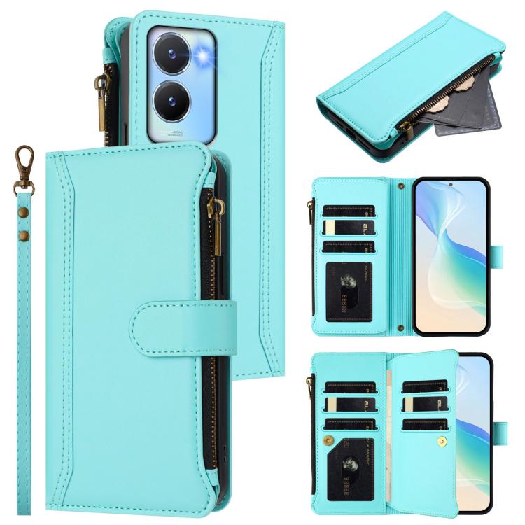 Magnetic Closure 9 Card Slots Zipper Leather Case with Hand Strap, For vivo Y100A 5G Global, For vivo Y56 5G Global / Y16 4G Global, For vivo Y72 5G / iQOO Z3 / Y52 5G, For vivo Y55S 2023 5G / Y55 5G Global, For vivo Y76 5G                             ...