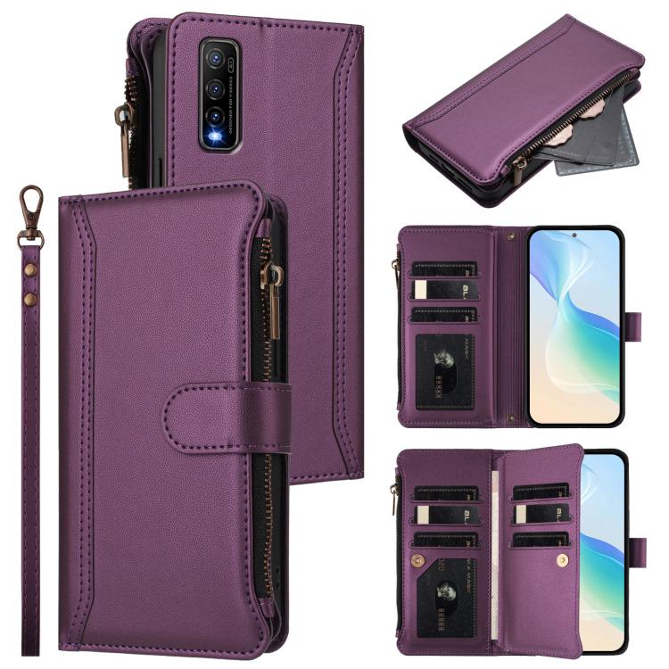 Magnetic Closure 9 Card Slots Zipper Leather Case with Hand Strap, For vivo Y100A 5G Global, For vivo Y56 5G Global / Y16 4G Global, For vivo Y72 5G / iQOO Z3 / Y52 5G, For vivo Y55S 2023 5G / Y55 5G Global, For vivo Y76 5G                             ...