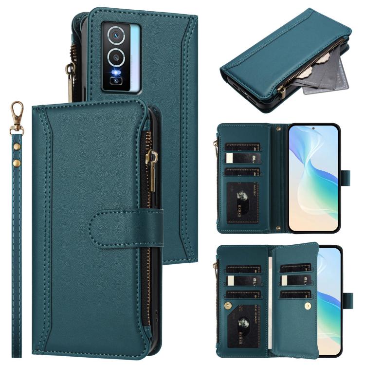 Magnetic Closure 9 Card Slots Zipper Leather Case with Hand Strap, For vivo Y100A 5G Global, For vivo Y56 5G Global / Y16 4G Global, For vivo Y72 5G / iQOO Z3 / Y52 5G, For vivo Y55S 2023 5G / Y55 5G Global, For vivo Y76 5G                             ...