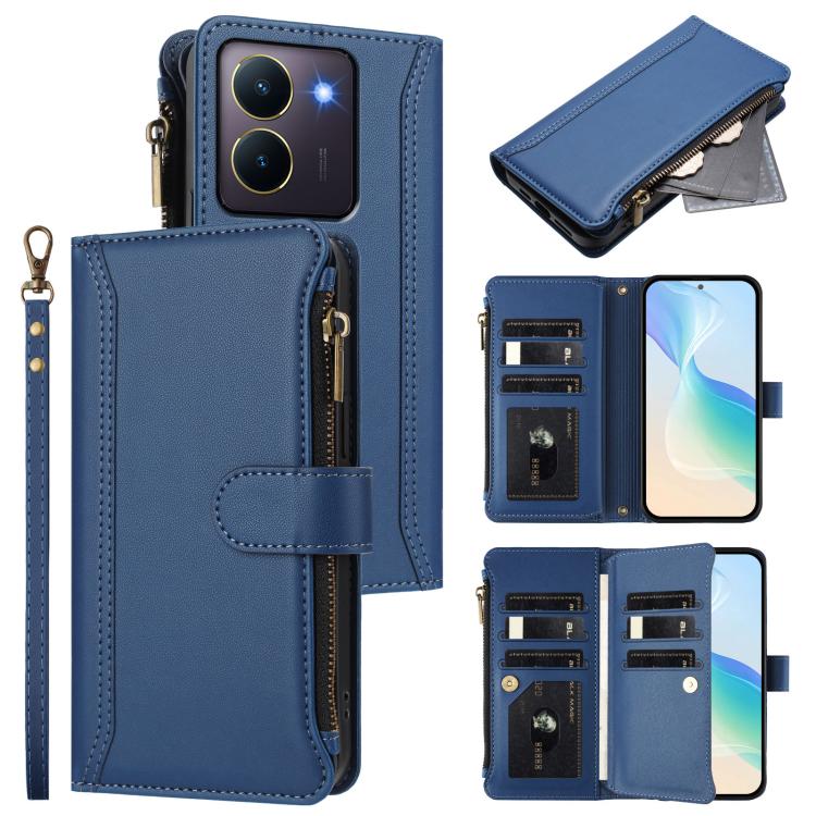 Magnetic Closure 9 Card Slots Zipper Leather Case with Hand Strap, For vivo Y400 5G Global, For vivo V60 5G Global, For vivo S30 Pro mini, For vivo S30, For vivo Y300 5G Global, For vivo Y200E 5G Global / V40 SE 5G, For vivo Y36 4G Global / Y27S 4G Glo...
