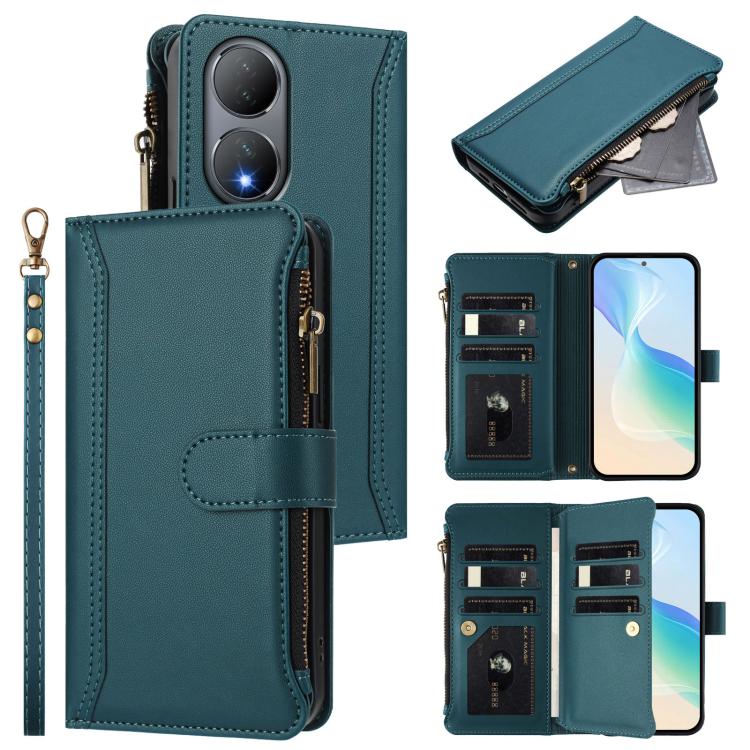 Magnetic Closure 9 Card Slots Zipper Leather Case with Hand Strap, For vivo Y100A 5G Global, For vivo Y56 5G Global / Y16 4G Global, For vivo Y72 5G / iQOO Z3 / Y52 5G, For vivo Y55S 2023 5G / Y55 5G Global, For vivo Y76 5G                             ...