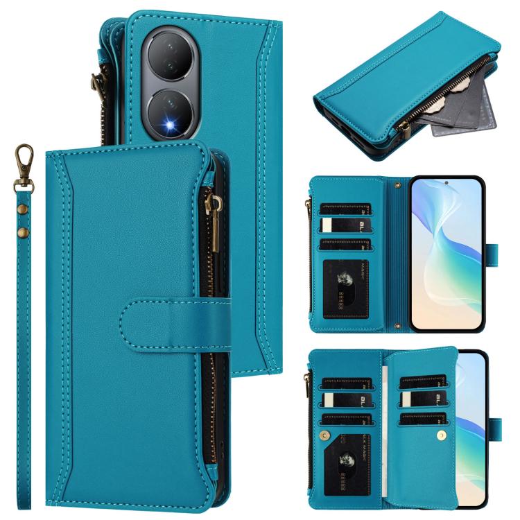 Magnetic Closure 9 Card Slots Zipper Leather Case with Hand Strap, For vivo Y100A 5G Global, For vivo Y56 5G Global / Y16 4G Global, For vivo Y72 5G / iQOO Z3 / Y52 5G, For vivo Y55S 2023 5G / Y55 5G Global, For vivo Y76 5G                             ...