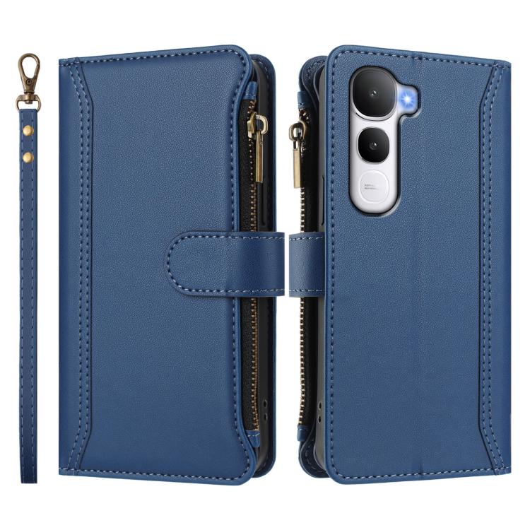 Magnetic Closure 9 Card Slots Zipper Leather Case with Hand Strap, For vivo Y400 5G Global, For vivo V60 5G Global, For vivo S30 Pro mini, For vivo S30, For vivo Y300 5G Global, For vivo Y200E 5G Global / V40 SE 5G, For vivo Y36 4G Global / Y27S 4G Glo...