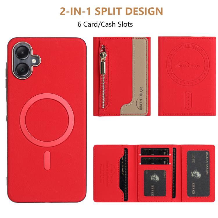 Zipper Horizontal Magnetic Card Bag RFID MagSafe Phone Case, For Samsung Galaxy A06, For Samsung Galaxy A56, For Samsung Galaxy A26, For Samsung Galaxy A36, For Samsung Galaxy A25, For Samsung Galaxy A55
