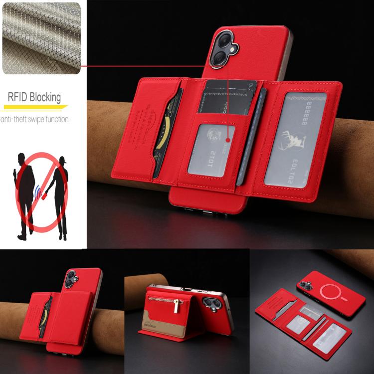 Zipper Horizontal Magnetic Card Bag RFID MagSafe Phone Case, For Samsung Galaxy A06, For Samsung Galaxy A56, For Samsung Galaxy A26, For Samsung Galaxy A36, For Samsung Galaxy A25, For Samsung Galaxy A55
