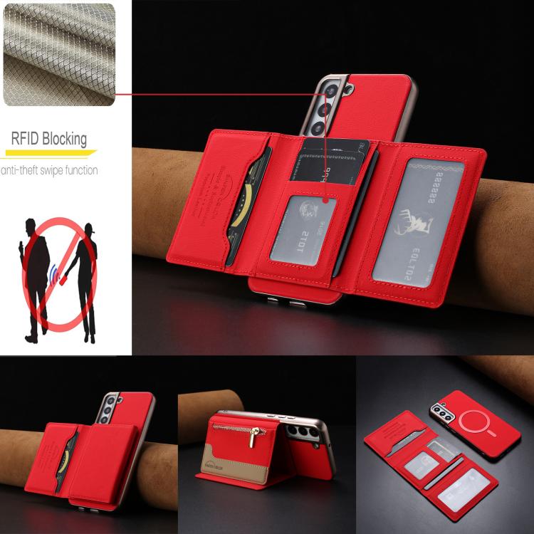 Zipper Horizontal Magnetic Card Bag RFID MagSafe Phone Case, For Samsung Galaxy S23+ 5G, For Samsung Galaxy S23 5G, For Samsung Galaxy S22 Ultra 5G, For Samsung Galaxy S22+ 5G, For Samsung Galaxy S22 5G, For Samsung Galaxy S21 5G                       ...