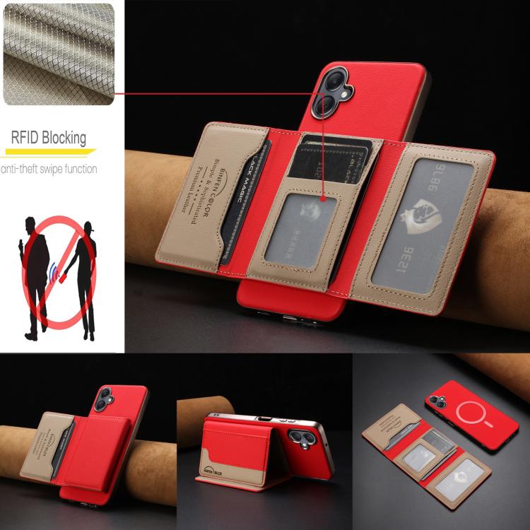 Colour Matching Horizontal Magnetic Card Bag RFID MagSafe Phone Case, For Samsung Galaxy A06, For Samsung Galaxy A56, For Samsung Galaxy A26, For Samsung Galaxy A36, For Samsung Galaxy A25, For Samsung Galaxy A55