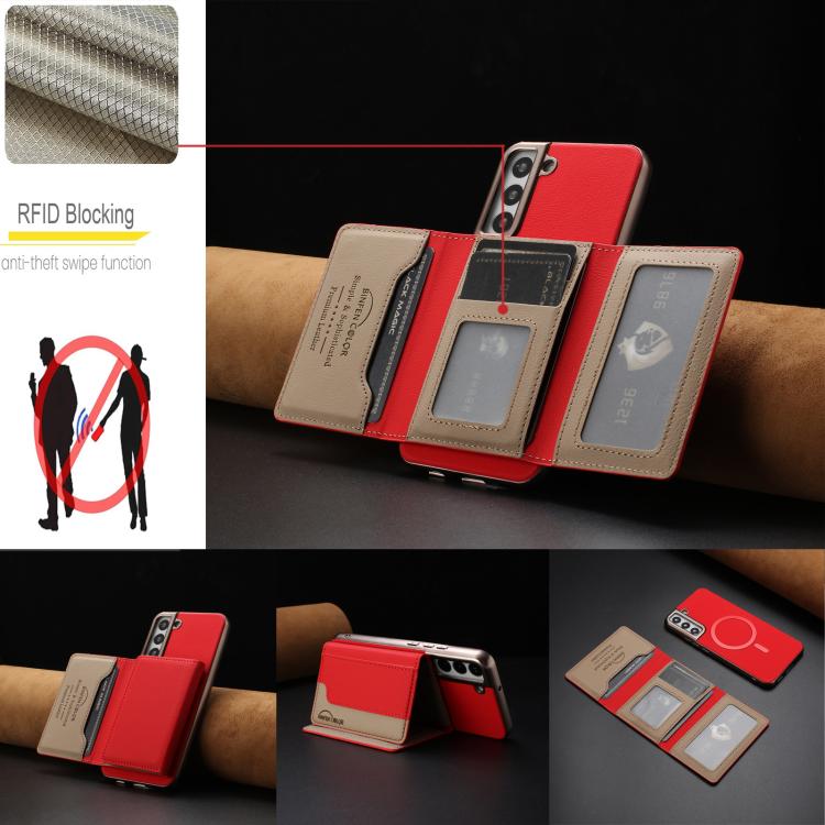 Colour Matching Horizontal Magnetic Card Bag RFID MagSafe Phone Case, For Samsung Galaxy S23+ 5G, For Samsung Galaxy S23 5G, For Samsung Galaxy S22 Ultra 5G, For Samsung Galaxy S22+ 5G, For Samsung Galaxy S22 5G, For Samsung Galaxy S21 5G              ...