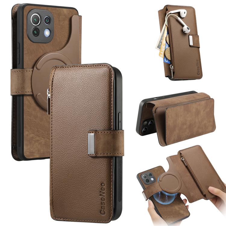 CaseNeo MagSafe RFID Anti-theft Zipper Wallet Retro Leather Phone Case, For Xiaomi Mi 11T / 11T Pro 5G, For Xiaomi Mi 11 Lite