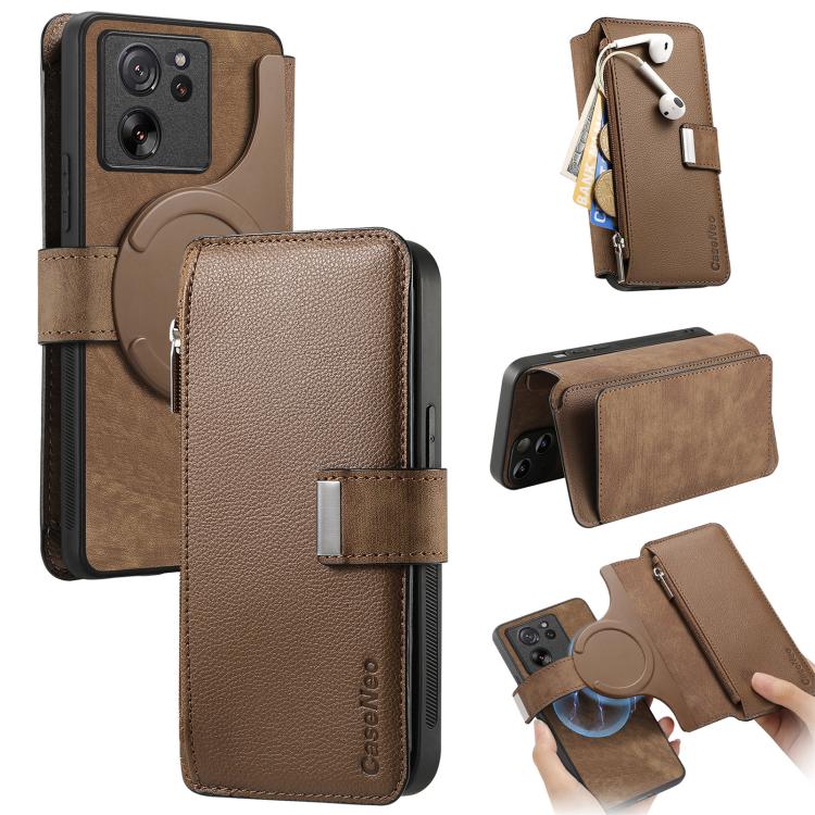 CaseNeo MagSafe RFID Anti-theft Zipper Wallet Retro Leather Phone Case, For Xiaomi 14T, For Xiaomi 13T / 13T Pro 5G, For Xiaomi Mi 11T / 11T Pro 5G, For Xiaomi Mi 11 Lite